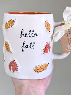 Rae Dunn HELLO FALL Mug with Allover Embossed Leaf Design 🍂 